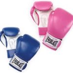 One set of blue and one set of pink Everlast boxing gloves
