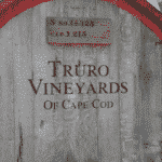 Close up view of a wine barrel that reads: Truro Vineyards of Cape Cod